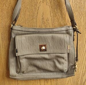 Jessica Simpson Taupe Pebbled Leather Bag with Gold Logo Plate